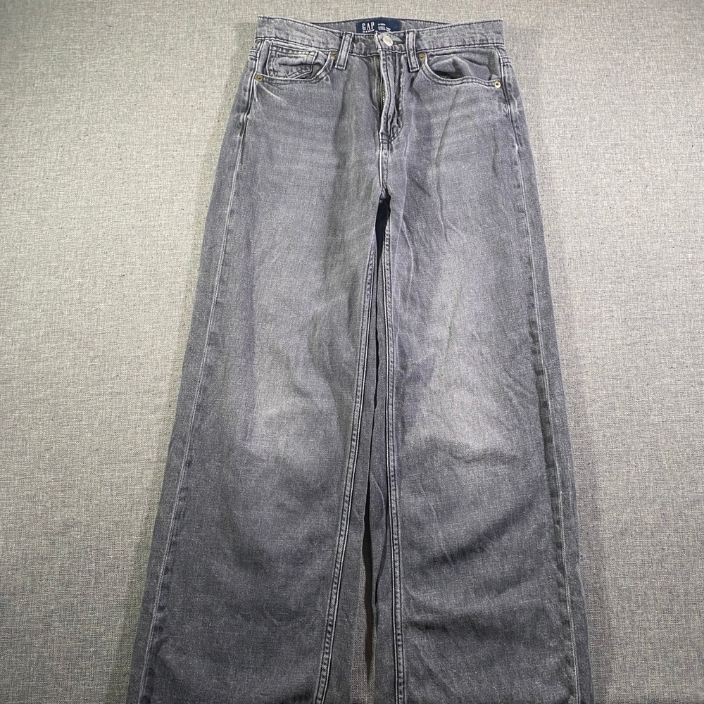 GAP High Rise Wide Leg Baggy Jeans Womens Size 0 25R Charcoal Wash Distressed